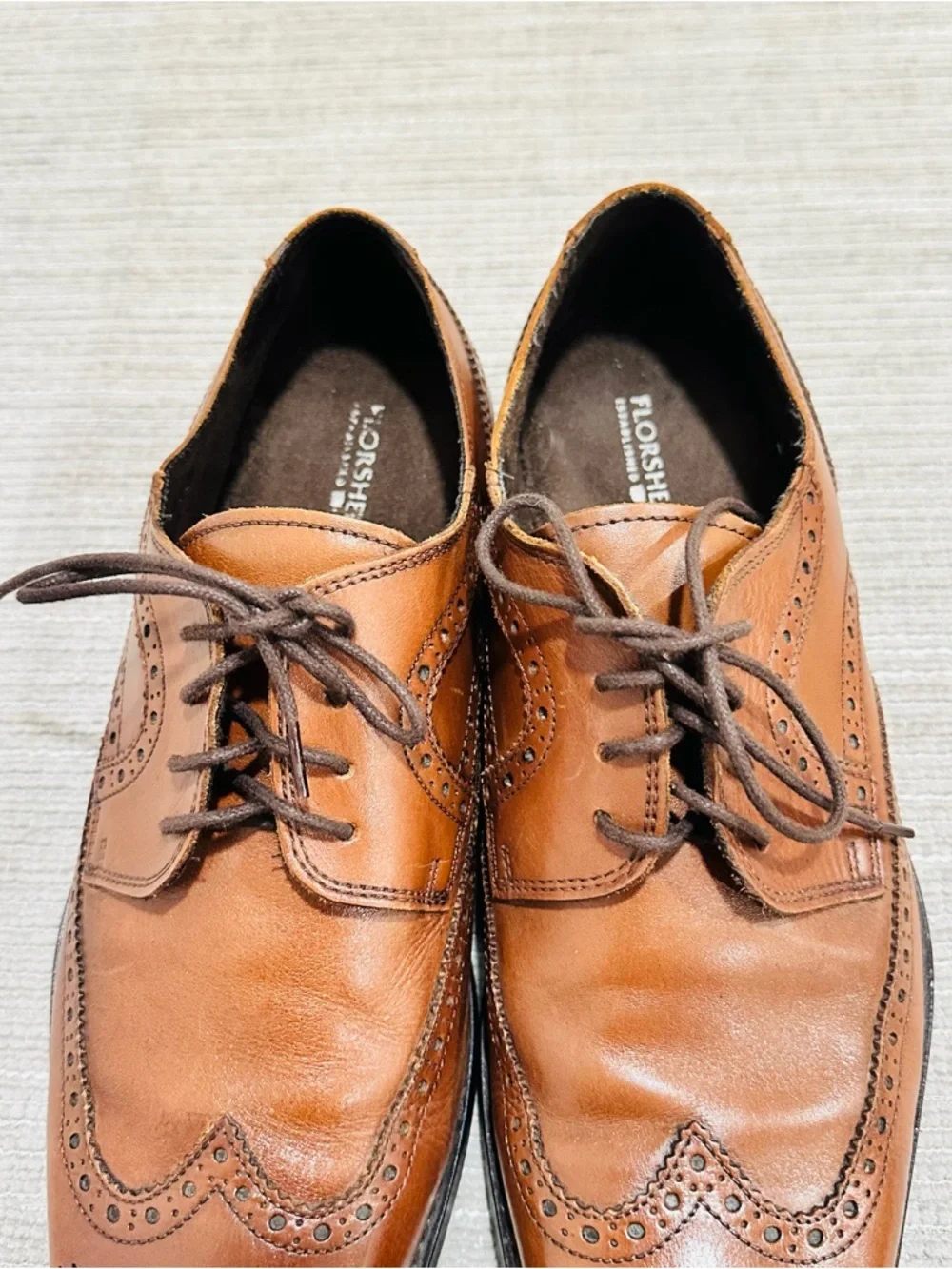 Vintage Florsheim Mens Sabato Oxford Size 10 British Tan Wingtip‎ Brogue Shoe